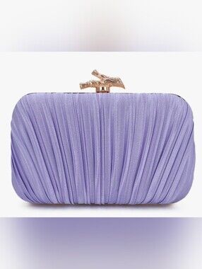 Lavender Pleated Evening Clutch with Gold Branch Clasp, Comes With Chain